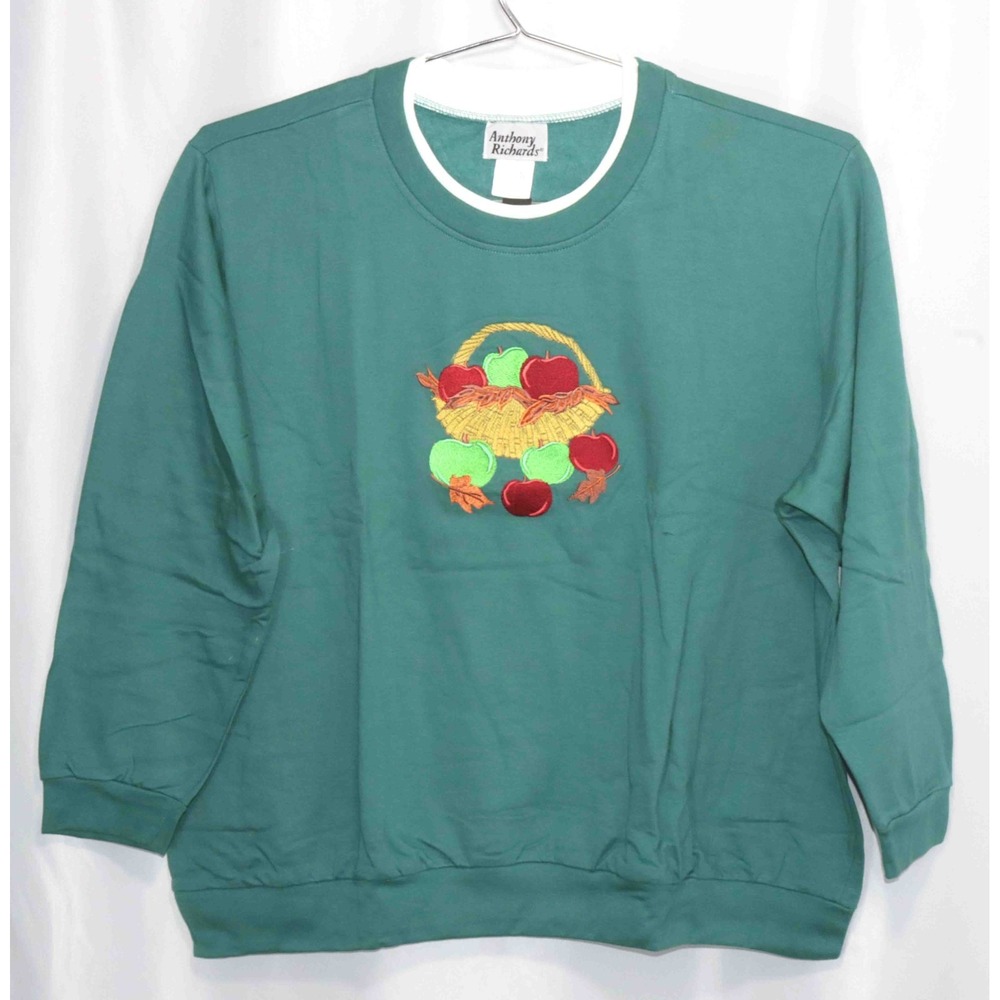 NEW Anthony Richards Embroidered Green Apple Basket Top Sweatshirt Womens Sz 4XL